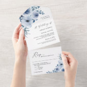 Invitation Tout En Un Bohème Dusty Blue Floral Mariage (Déchirure)