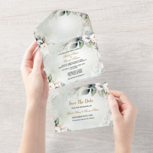 Invitation Tout En Un Boho Aquarelle Verdure Floral Moderne Mariage