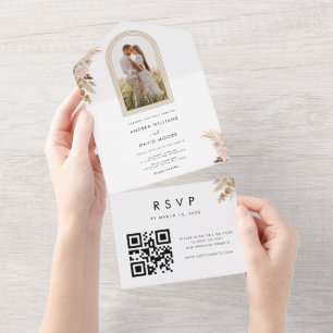 Invitation Tout En Un Boho Arch Photo Pampas Grass Floral Mariage été