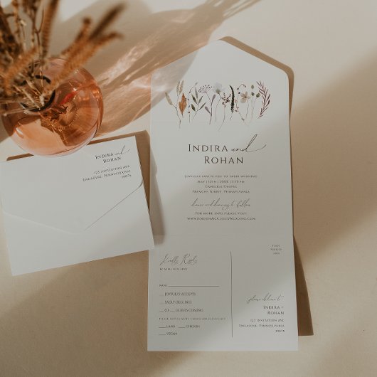 Invitation Tout En Un Boho Automne Fleur sauvage Beige Sceau Décontracté