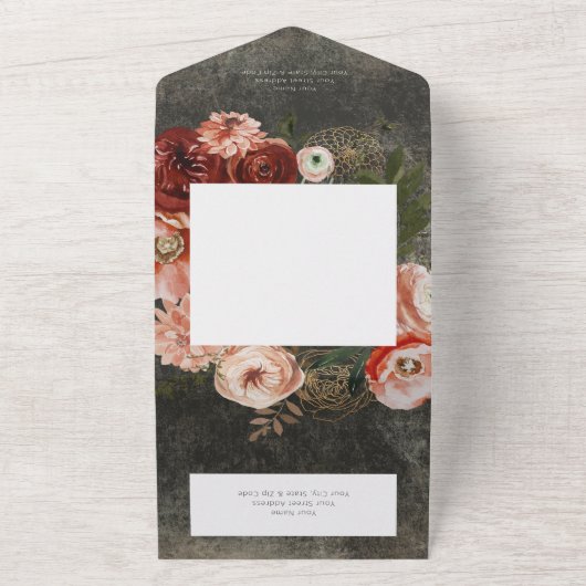 Invitation Tout En Un Boho Black Burgundy Fall Floral Dîner (Dehors)
