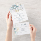 Invitation Tout En Un Boho bleu Dusty Boho Botanique Mariage d'aquarelle (Déchirure)