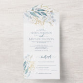 Invitation Tout En Un Boho bleu Dusty Boho Botanique Mariage d'aquarelle (À l'intérieur)