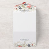 Invitation Tout En Un Boho bleu et rose Floral blanc QR Code (Dehors)