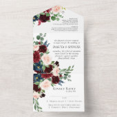 Invitation Tout En Un Boho Bloom | Burgundy Red et Navy Blue Entree (À l'intérieur)