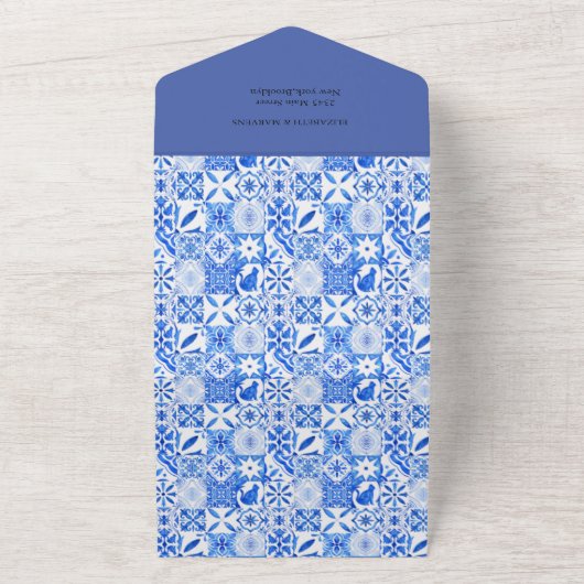 Invitation Tout En Un Boho Blue tuiles et citron mariage Arch (Dehors)