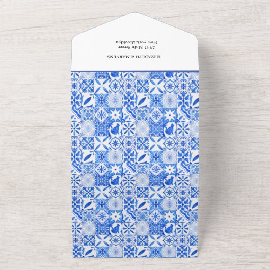 Invitation Tout En Un Boho Blue tuiles et citron mariage Arch (Dehors)