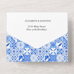 Invitation Tout En Un Boho Blue tuiles et citron mariage Arch
