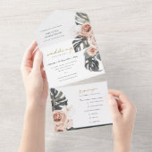 INVITATION TOUT EN UN BOHO BLUSH PEACH FLORAL MONSTRERA FEAF MARIAGE TOU (Déchirure)