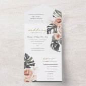 INVITATION TOUT EN UN BOHO BLUSH PEACH FLORAL MONSTRERA FEAF MARIAGE TOU (À l'intérieur)