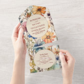 Invitation Tout En Un Boho Botanique Aquarelle Fleur sauvage Mariage (Déchirure)