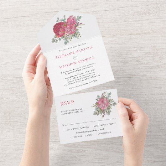 Invitation Tout En Un Boho Botanique Protea Eucalyptus Mariage (Déchirure)
