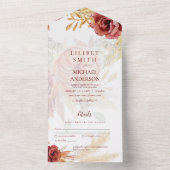Invitation Tout En Un BOHO Bourgogne Rose Pampas Mariage (À l'intérieur)