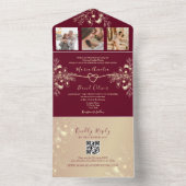 Invitation Tout En Un Boho Burgundy Photos Mariage QR Code (À l'intérieur)