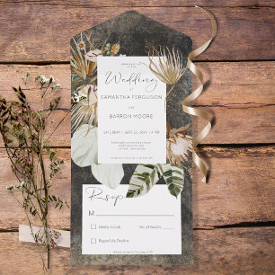 Invitation Tout En Un Boho Charcoal Black Floral Grass No