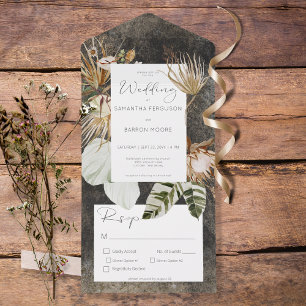 Invitation Tout En Un Boho Charcoal Floral Diner Grass Dîner