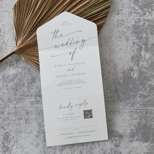 Invitation Tout En Un Boho Chic Ardoise Bleu QR Code Courrier En Mariage