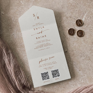 Invitation Tout En Un Boho Chic Bohemian Cream Dual QR Code Mariage