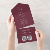Invitation Tout En Un Boho Chic Bourgogne Rouge Double Code QR Mariage (Déchirure)