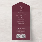 Invitation Tout En Un Boho Chic Bourgogne Rouge Double Code QR Mariage (À l'intérieur)