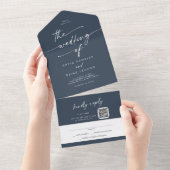 Invitation Tout En Un Boho Chic Dark Navy Bleu QR Code Mail En Mariage (Déchirure)