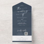 Invitation Tout En Un Boho Chic Dark Navy Bleu QR Code Mail En Mariage (À l'intérieur)