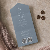 Invitation Tout En Un Boho Chic Dusty Blue Dual QR Code Mariage