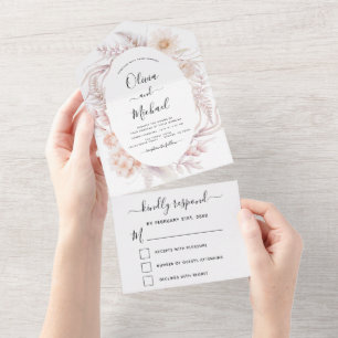 Invitation Tout En Un Boho Chic Dusty Mariage du désert rose tout en un