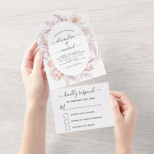 Invitation Tout En Un Boho Chic Dusty Rose Desert Wedding RSVP (Déchirure)