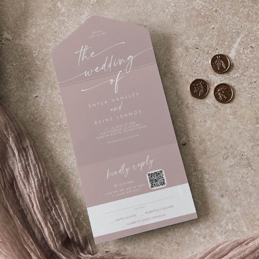 Invitation Tout En Un Boho Chic Dusty Rose rose QR Code Courrier en Mari