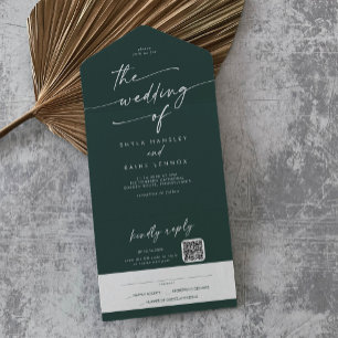 Invitation Tout En Un Boho Chic Emerald Green QR Code Mail En Mariage