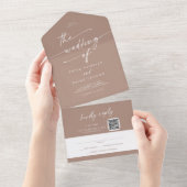 Invitation Tout En Un Boho Chic Neutral Taupe QR Code Mail En Mariage (Déchirure)