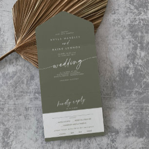 Invitation Tout En Un Boho Chic Olive Green Repas Choix RSVP Mariage
