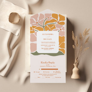 Invitation Tout En Un Boho Chic Retro Floral Mariage