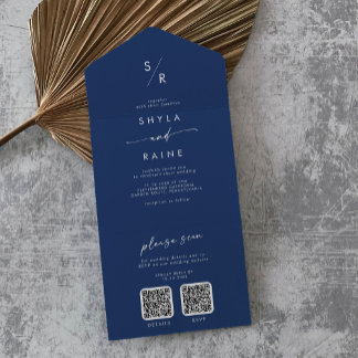 Invitation Tout En Un Boho Chic Royal Bleu Double Code QR Mariage