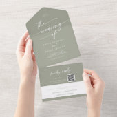 Invitation Tout En Un Boho Chic Sage Green QR Code Courrier En Mariage (Déchirure)