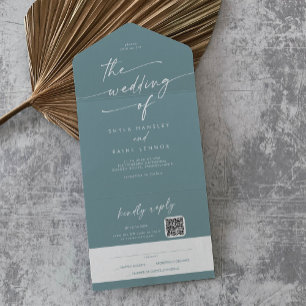 Invitation Tout En Un Boho Chic Seafoam Code QR Turquoise Mail En Mariag