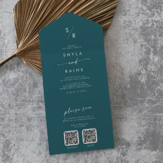 Invitation Tout En Un Boho Chic Turquoise Bleu double Mariage de code QR
