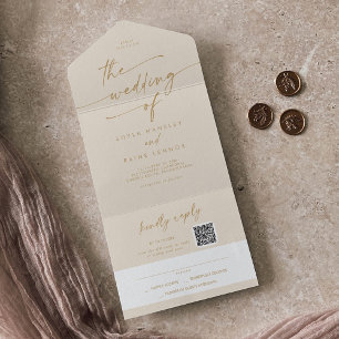 Invitation Tout En Un Boho Chic Vintage Gold QR Code Mail En Mariage