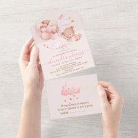 Boho Chic Watercolor Girl Teddy Bear avec Pink Bal