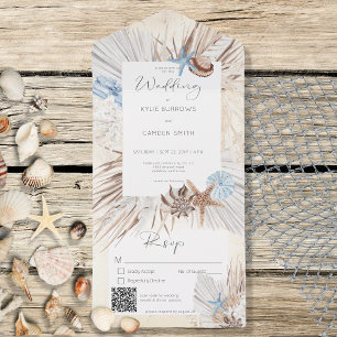 Invitation Tout En Un Boho Cream Beach Code QR rustique