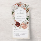 Invitation Tout En Un Boho Cream Bourgogne Fall Floral Dîner (À l'intérieur)