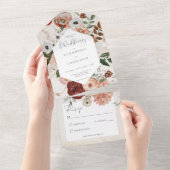 Invitation Tout En Un Boho Cream Bourgogne Fall Floral Pas de dîner (Déchirure)