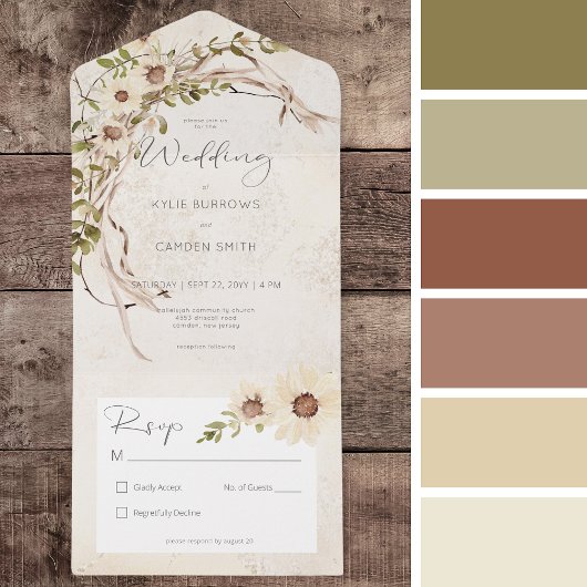 Invitation Tout En Un Boho Cream Daisies & Grass séché Pas de dîner