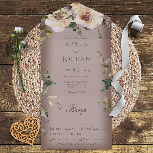 Invitation Tout En Un Boho Cream Rose Dîner Brown