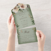 Invitation Tout En Un Boho Cream Rose Sage Green Diner (Déchirure)