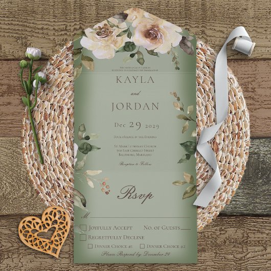 Invitation Tout En Un Boho Cream Rose Sage Green Diner