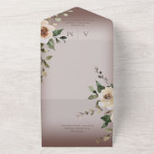Invitation Tout En Un Boho Cream Roses Brown QR Code (Dehors)