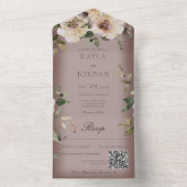 Invitation Tout En Un Boho Cream Roses Brown QR Code (À l'intérieur)