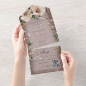 Invitation Tout En Un Boho Cream Roses Sparkle Brown QR Code (Déchirure)